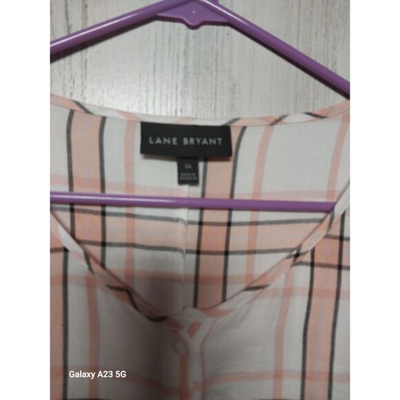 Lane Bryant No Peek Button Front Long Sleeve Plaid Peplum Shirt Size 16 - Picture 2 of 5